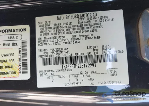 2020 Ford Mustang Ecoboost Fastback from USA, damaged, VIN 1FA6P8TH2L5172291